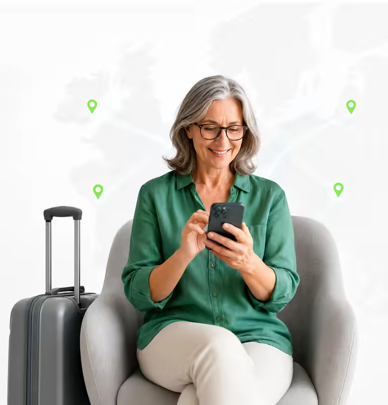 Pasażerka sprawdzająca cennik busów w telefonie przed podróżą